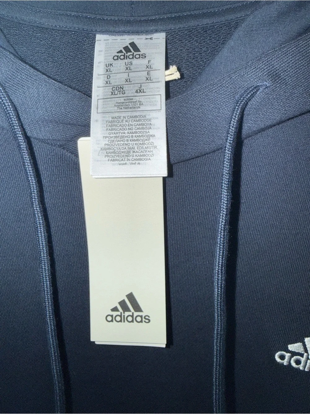 Adidas Navy Pullover Hoodie with Three-Stripe Sleeve Detail
